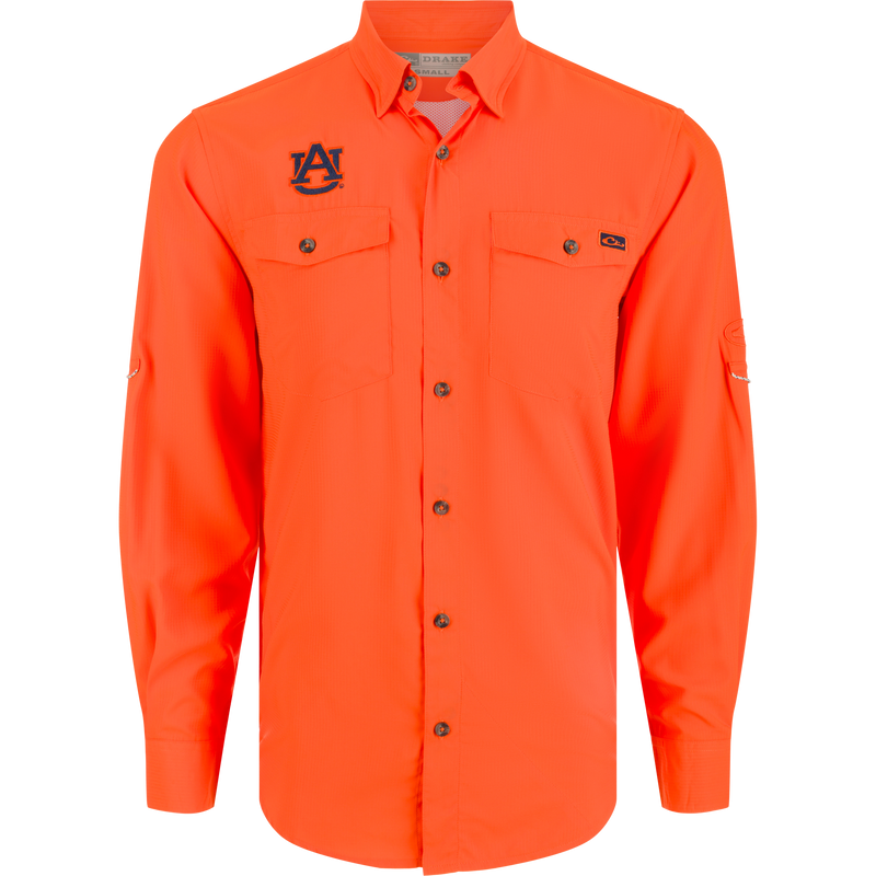 Auburn Frat Dobby Long Sleeve Shirt - A classic fit shirt with hidden button-down collar, vented cape back, and adjustable roll-up sleeves.