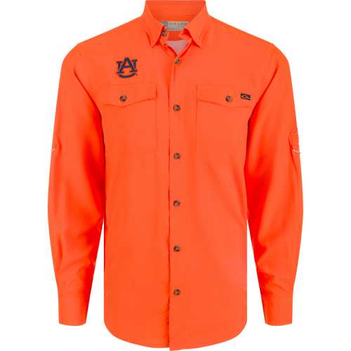 Auburn Frat Dobby Long Sleeve Shirt - A classic fit shirt with hidden button-down collar, vented cape back, and adjustable roll-up sleeves.
