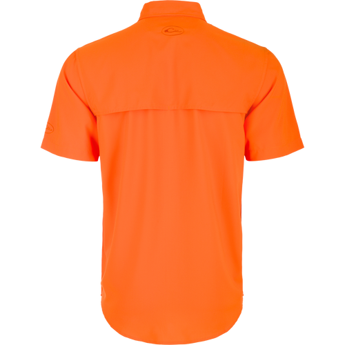 Clemson Frat Dobby Solid Short Sleeve Shirt, back view with hidden collar, vented cape back, and two chest pockets.