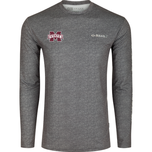 Mississippi State Performance Heather Long Sleeve Crew: A logo shirt with cooling, stretch, UPF 50, moisture-wicking, and quick-drying features. Lightweight and versatile for year-round wear.