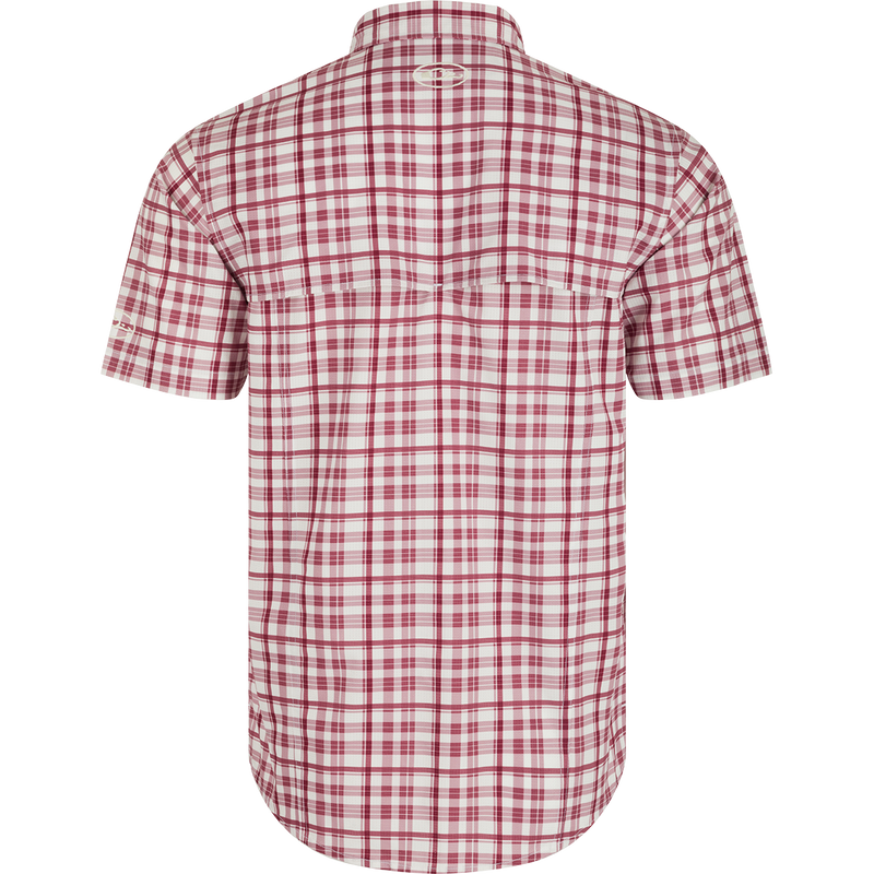 Mississippi State Hunter Creek Windowpane Plaid Shirt, featuring a back view with hidden button-down collar and vented cape back.