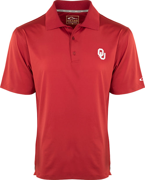 Oklahoma Performance Stretch Polo featuring a white logo, ideal for sporting events with moisture-wicking fabric and four-way stretch for comfort.
