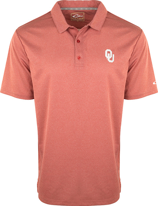 Oklahoma Vintage Heather Polo featuring an official Alabama logo on the left chest, designed with four-way stretch and quick-drying fabric for comfort and style.