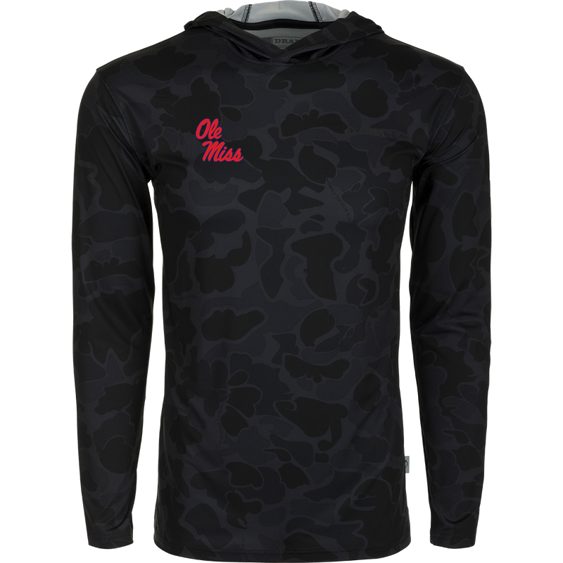 A versatile Ole Miss Performance Long Sleeve Camo Hoodie with exceptional functionality and performance features. Lightweight, moisture-wicking, and quick-drying fabric with UPF 50 sun protection. Perfect for all-year wear in various weather conditions.