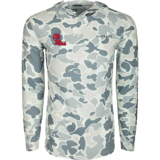 A long-sleeved performance camo hoodie with exceptional functionality and built-in cooling, UPF 50 sun protection, moisture-wicking, and quick-drying features. Lightweight and versatile, perfect for all weather conditions. From Purewhitelaneshop, high-quality hunting gear and clothing.