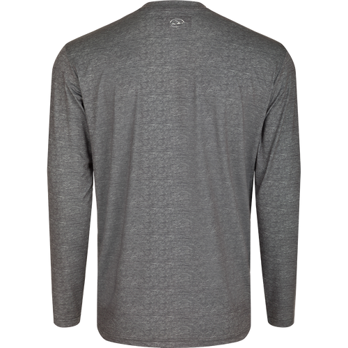 Ole Miss Performance Heather Long Sleeve Crew, a lightweight, moisture-wicking, and breathable grey shirt with UPF 50 sun protection. Ideal for all-year wear.