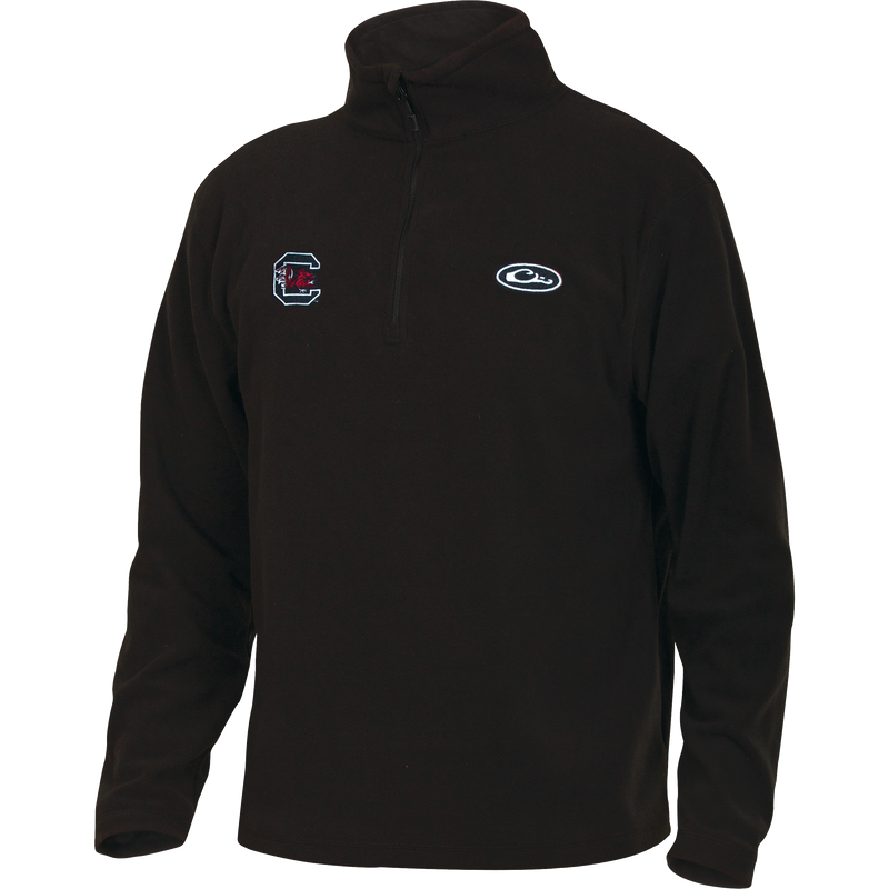 South Carolina Camp Fleece 1/4 Zip Pullover featuring an embroidered University of South Carolina logo on the chest, perfect for layering during cool fall days.