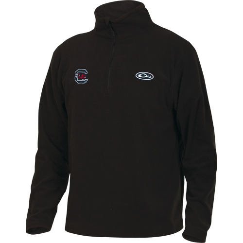 South Carolina Camp Fleece 1/4 Zip Pullover featuring an embroidered University of South Carolina logo on the chest, perfect for layering during cool fall days.