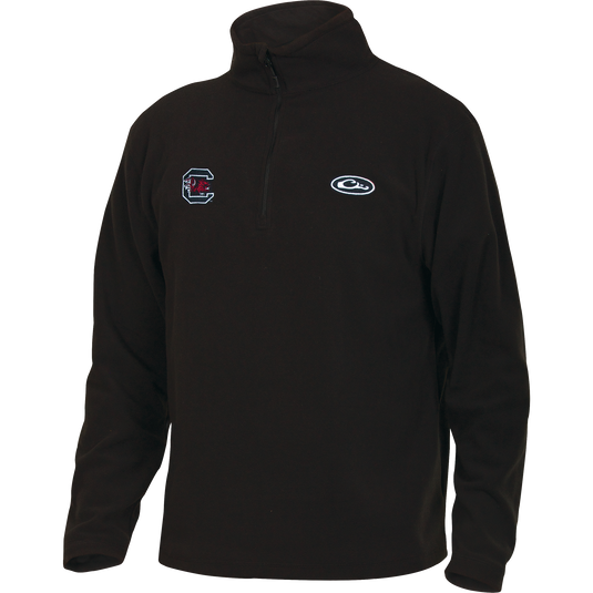 South Carolina Camp Fleece 1/4 Zip Pullover featuring an embroidered University of South Carolina logo on the chest, perfect for layering during cool fall days.