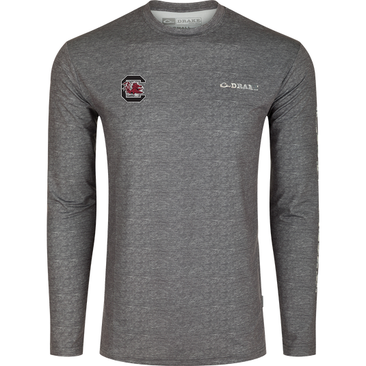 South Carolina Performance Heather Long Sleeve Crew, a lightweight, moisture-wicking shirt with UPF 50 sun protection and quick-drying fabric.