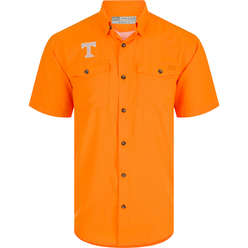 Tennessee Frat Dobby Solid Short Sleeve Shirt: A performance shirt with hidden collar, vented back, and chest pockets.