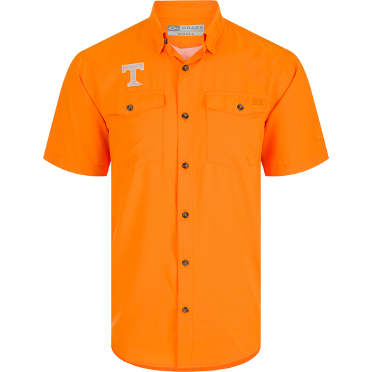 Tennessee Frat Dobby Solid Short Sleeve Shirt: A performance shirt with hidden collar, vented back, and chest pockets.