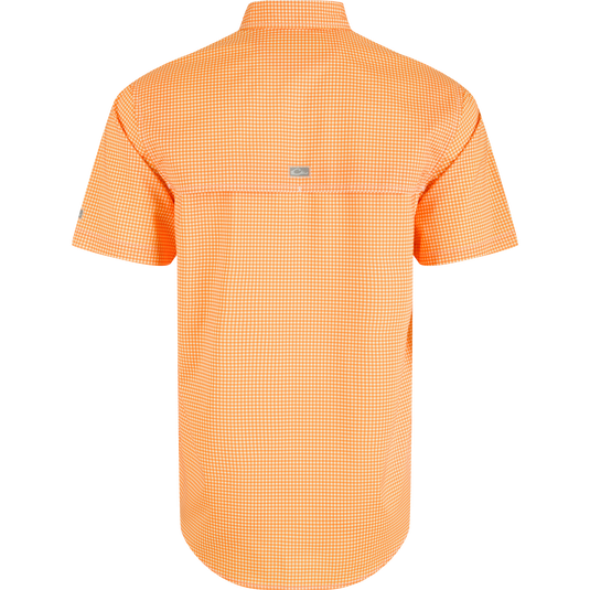 Tennessee Frat Gingham Short Sleeve Shirt, a lightweight, moisture-wicking shirt with UPF30 sun protection and hidden button-down collar.
