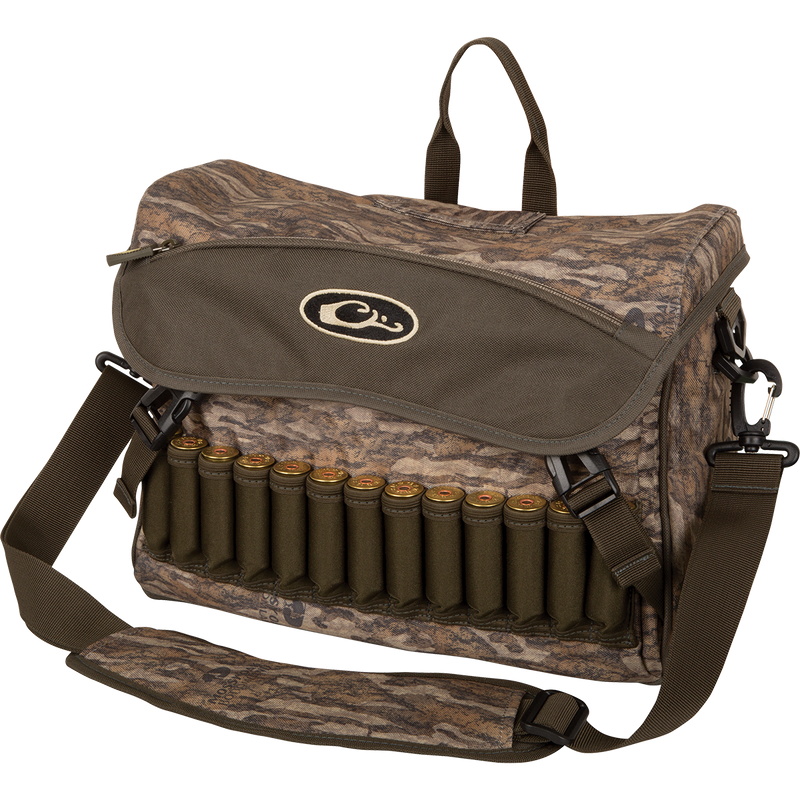 A close-up of the Shoulder Bag 2.0 with cartridges and a logo.