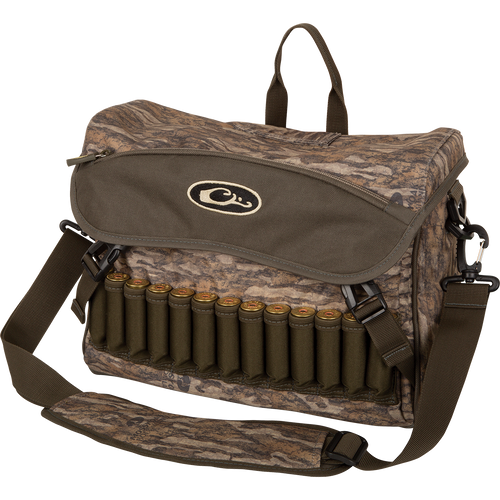 A close-up of the Shoulder Bag 2.0 with cartridges and a logo.