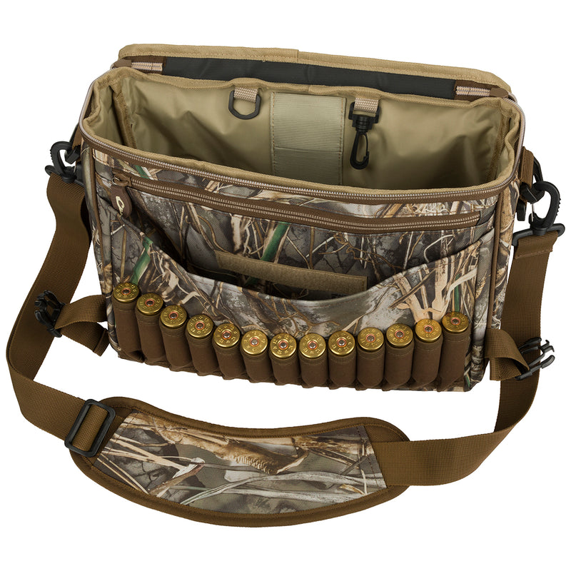 Shoulder Bag 2.0: A rugged bag with ammunition, featuring 650 cubic inches of storage, adjustable strap, and multiple pockets for organization.