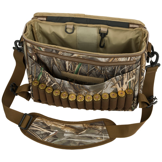 Shoulder Bag 2.0: A rugged bag with ammunition, featuring 650 cubic inches of storage, adjustable strap, and multiple pockets for organization.
