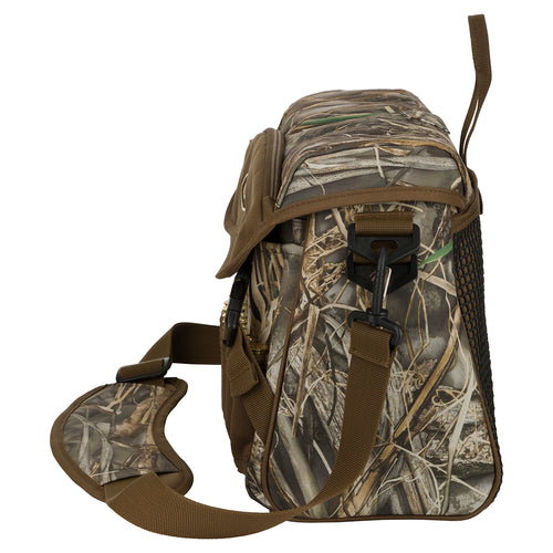 A black Shoulder Bag 2.0 with adjustable strap and multiple storage pockets for hunting gear and accessories.