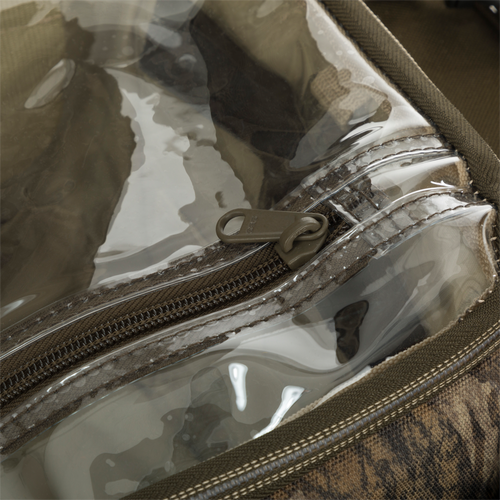 Large Blind Bag with 18 pockets and waterproof compartments. Durable construction with adjustable strap and outer storage. Ideal for hunting gear organization.