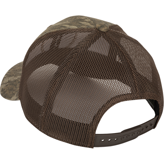 A vintage Drake logo trucker mesh-back cap with a duck shield patch. Classic style and adjustable snapback for any outfit or activity.