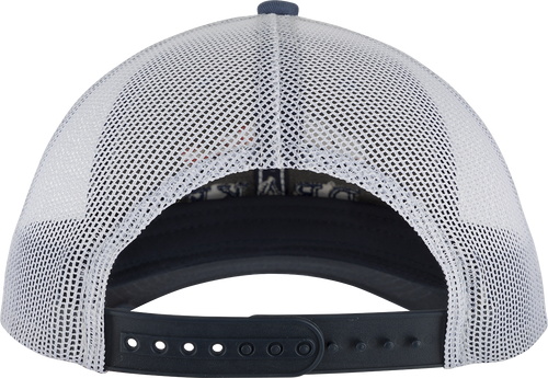 A classic trucker mesh-back cap featuring a bold Drake head logo filled with the American flag and the word Drake in Navy Blue below. Stylish, breathable, and comfortable for everyday wear.