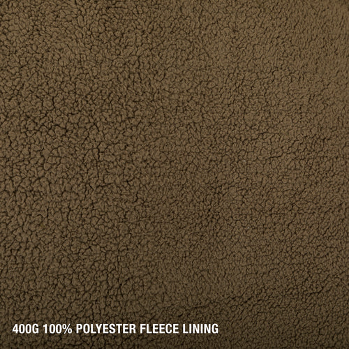 A close-up of the Silencer Full Zip Jacket, featuring a brown fleece lining and Agion Active XL scent control technology. Vertical chest pockets with lanyards for hunting gear.