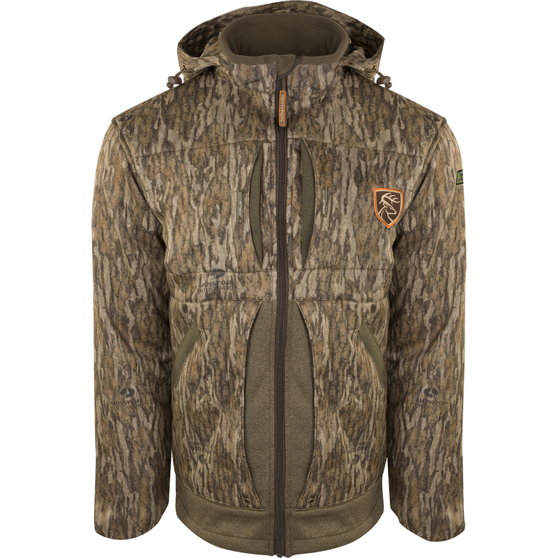 A close-up of the Stand Hunter's Silencer Jacket with Agion Active XL®, featuring a hood and zipper. Perfect for late-season hunting, it offers soft, quiet, and durable fabric. Ideal for gaining an advantage over big game animals.