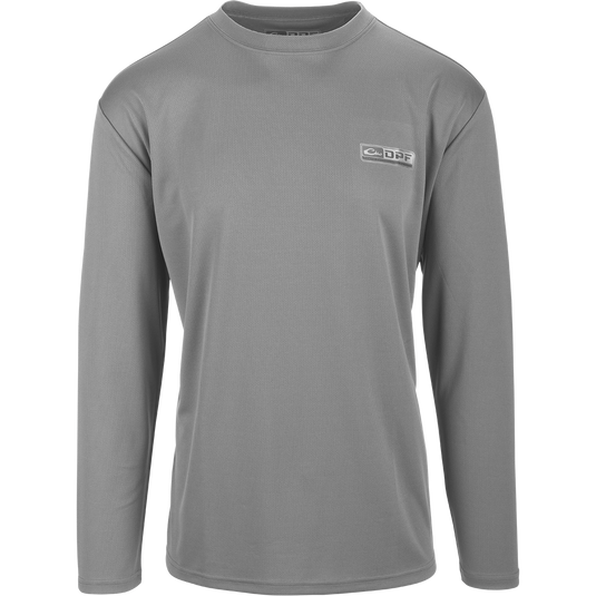 A versatile Performance Mesh Crew with built-in stretch, UPF 50 sun protection, and moisture-wicking fabric. Features thumbholes for added sleeve protection and a square hem. Perfect for outdoor enthusiasts.