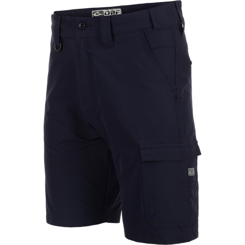 A pair of Performance Hybrid Fishing Shorts with built-in stretch, moisture-wicking fabric, and quick-drying technology. Features include front slash mesh pockets, back zippered pockets, reinforced plier's pocket, and adjustable waistband. 9-inch inseam. From Purewhitelaneshop.