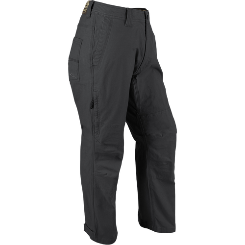 Grey Canvas Waterfowler's Pant: Lightweight cotton canvas pant for under-wader or casual wear. Garment-washed for softness. Features include ankle cuffs, rear pockets, side storage pocket, and zippered fly.
