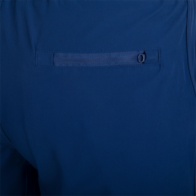 Youth Commando Lined Volley Short 5 - A versatile blue fabric short with 4-way stretch, quick-drying properties, and moisture-wicking liner. Features scalloped hem, adjustable waistband, and multiple pockets. Perfect for playground or beach.