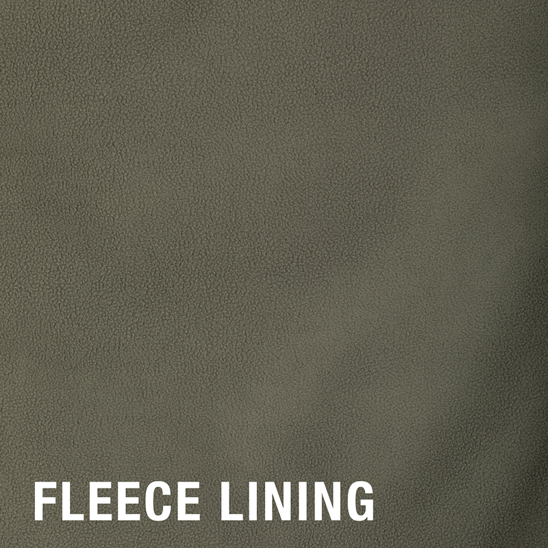 Hybrid Windproof Jacket: A close-up of a fabric with a sign. Mid-weight, windproof jacket for cool fall days or an added layer in the field. Functional, two-tone design with a left chest pocket. Bonded windproof laminate with fleece backing for warmth and protection.