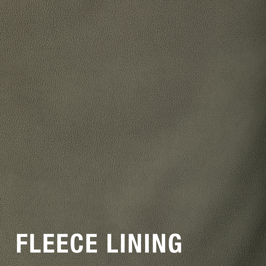 Hybrid Windproof Jacket: A close-up of a fabric with a sign. Mid-weight, windproof jacket for cool fall days or an added layer in the field. Functional, two-tone design with a left chest pocket. Bonded windproof laminate with fleece backing for warmth and protection.