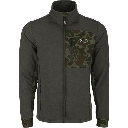 Hybrid Windproof Jacket: Mid-weight, windproof jacket with two-tone design and functional left chest pocket. Perfect for cool fall days and nights.
