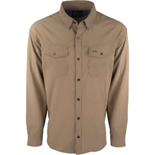 A lightweight, wrinkle-resistant Traveler's Check Shirt L/S with four-way stretch for freedom of movement. Moisture-wicking and breathable, perfect for the man on the go. Two chest pockets with button flaps.