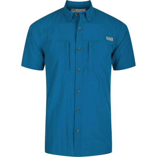 Classic Seersucker Minicheck Shirt: A button-down collar shirt with hidden zippered chest pocket and Magnattach closure. Vented cape back and split tail hem for added ventilation and versatile styling. Moisture-wicking, quick-drying fabric with UPF 30 sun protection.