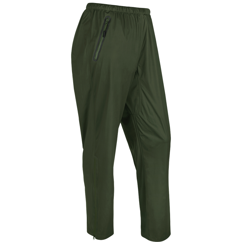 A packable waterproof/windproof pant from Purewhitelaneshop. Ultralight and breathable, perfect for spring showers. Adjustable waist and hood for a customizable fit. Lower leg openings with zippers. Packable in left pocket.