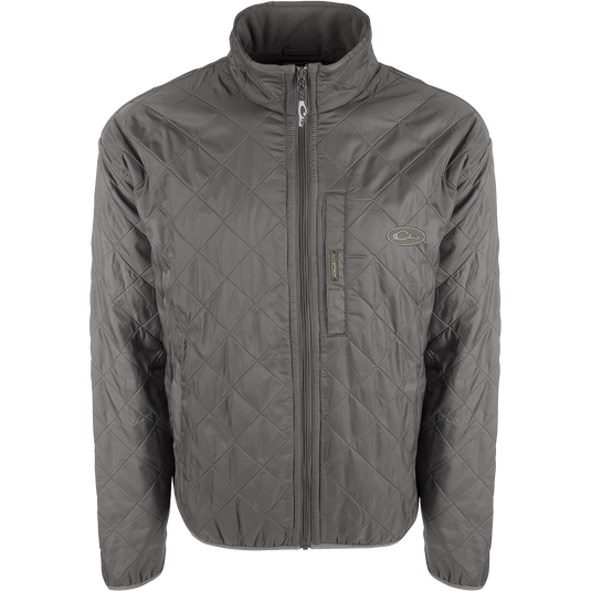 A Delta Fleece-Lined Quilted Jacket with quilted insulation and micro-fleece lining. Features Magnattach™ pocket and slash pockets with fleece lining.