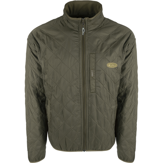 A Delta Fleece-Lined Quilted Jacket with quilted design and micro-fleece lining. Features Magnattach™ pocket and slash pockets with fleece lining. Perfect for casual or field wear.