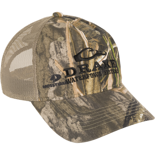 Mesh Back Camo Cap with logo, a lightweight cotton and mesh construction for breathability and comfort. Semi-structured mesh-back panels blend seamlessly with lightly structured front panels. Adjustable fit with hook and loop closure. Purewhitelaneshop store.