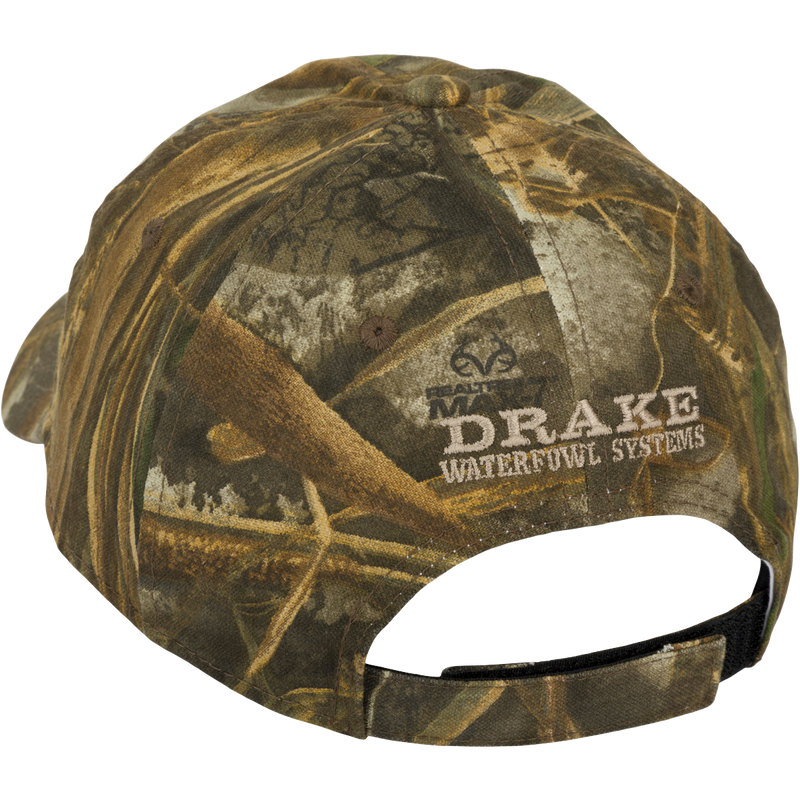 Camo Cotton Cap with Full Concealment and Lightweight Comfort. Features 6-Panel Construction and Hook and Loop Closure.