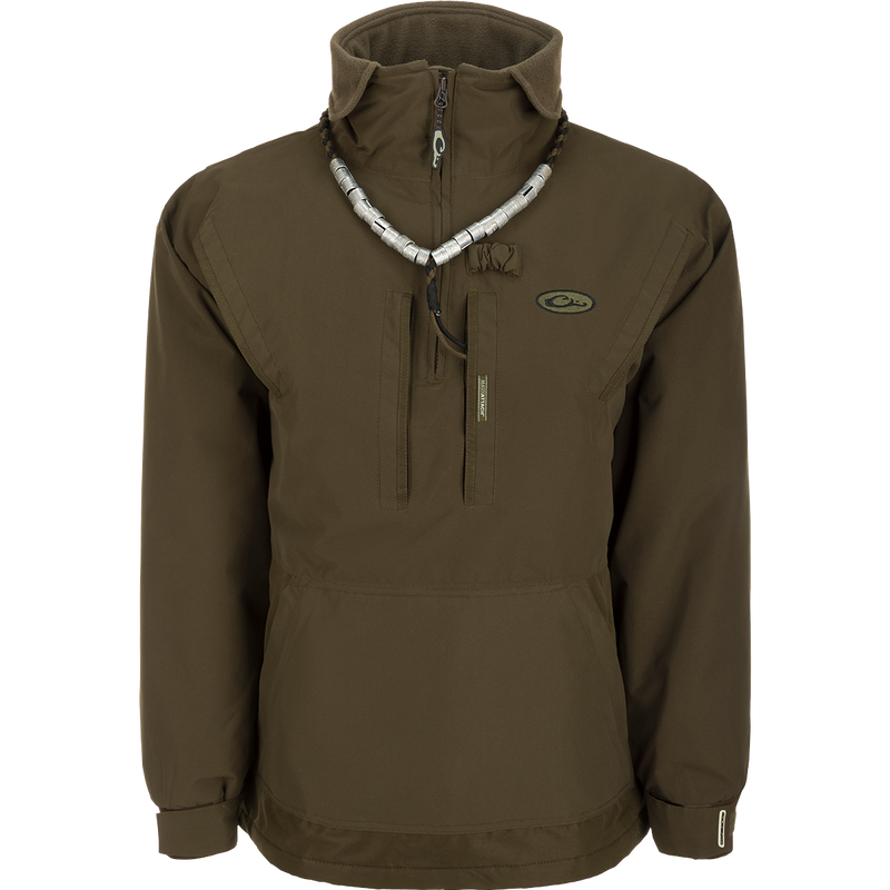 MST Waterproof Fleece-Lined 1/4 Zip Jacket, a versatile pullover for hardcore hunters. Waterproof, windproof, and breathable. Adjustable cuffs, extendable collar, and multiple pockets for storage and comfort.