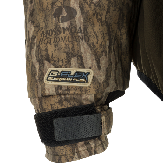 LST Guardian Flex Double Down Eqwader Full Zip jacket with windproof and waterproof upper body, synthetic double down insulation, and abrasion-resistant matte finish. Stay warm and dry in any conditions.