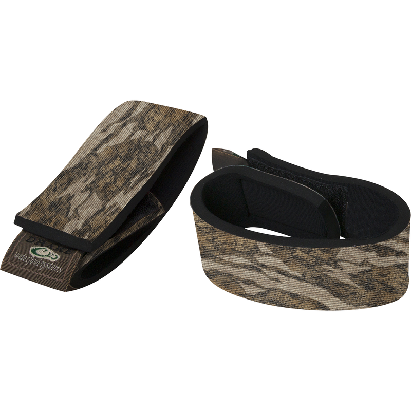 Close-up of Ankle Garters made of stretch neoprene with hook and loop fasteners, designed to prevent pants from riding up inside waders or boots.