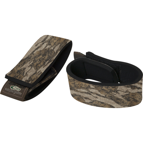 Close-up of Ankle Garters made of stretch neoprene with hook and loop fasteners, designed to prevent pants from riding up inside waders or boots.