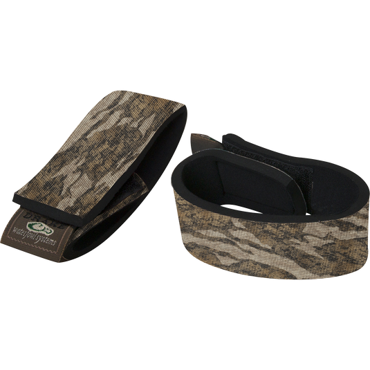 Close-up of Ankle Garters made of stretch neoprene with hook and loop fasteners, designed to prevent pants from riding up inside waders or boots.