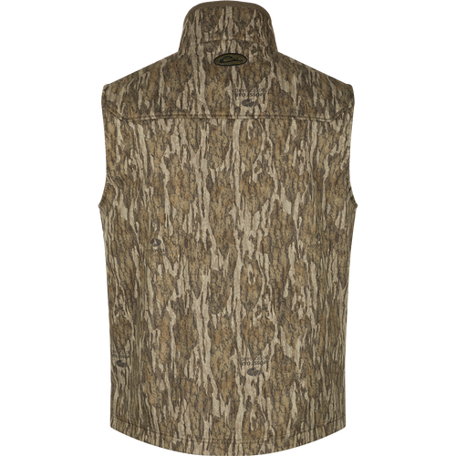 MST Windproof Softshell Vest with tree pattern, Magnattach™ pocket, and adjustable waist. 100% Polyester Tech Shell with Grid-Fleece Lining.