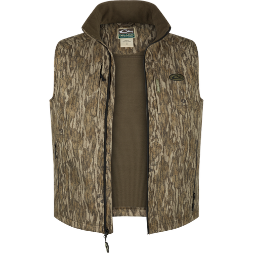 MST Windproof Softshell Vest with camouflage pattern, zippered pockets, and drawcord waist for a customizable fit. Expert-level functionality and superior comfort.