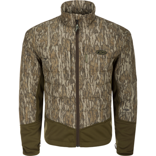 LST Double Down Endurance Hybrid Liner: A jacket with a tree pattern, featuring 160g of synthetic down insulation for warmth. Elastic cuffs, adjustable waist, and zippered pockets for convenience.