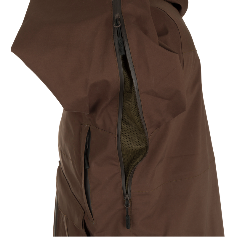 McAlister G3 Flex 3-in-1 Waterfowler's Jacket: Versatile brown jacket with zipper, perfect for hunting in various weather conditions.